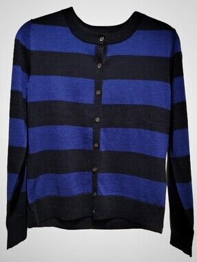 NWT Banana Republic Black and Blue Striped Merino Wool Cardigan